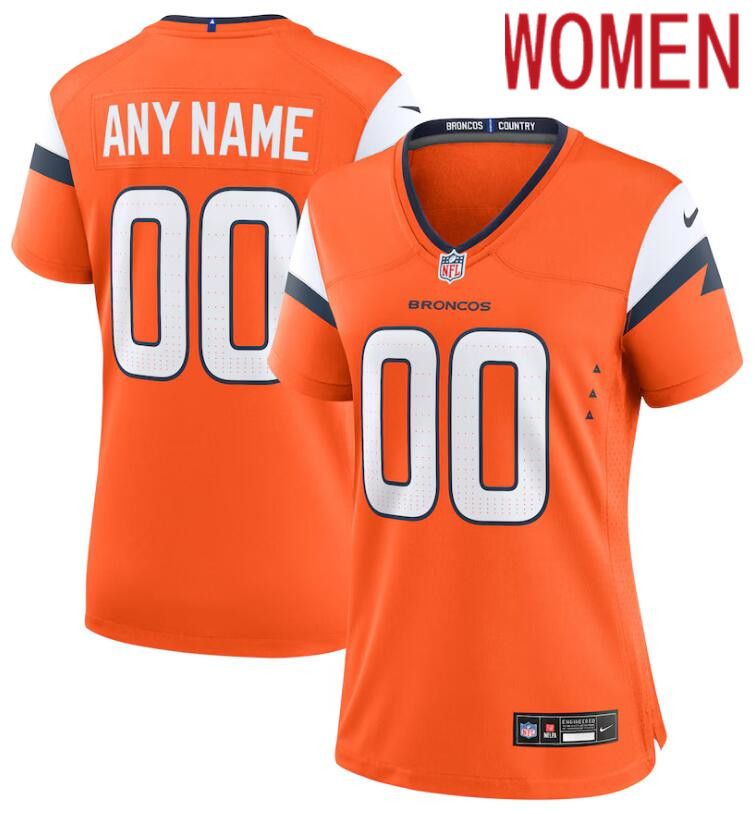 Women Denver Broncos Nike Orange Custom Game 2024 NFL Jersey->chicago bears->NFL Jersey